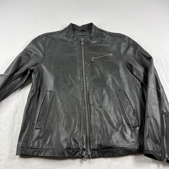 John Varvatos Lamb Skin Leather Jacket Mens Medium Black Full Zip Biker - Picture 3 of 11